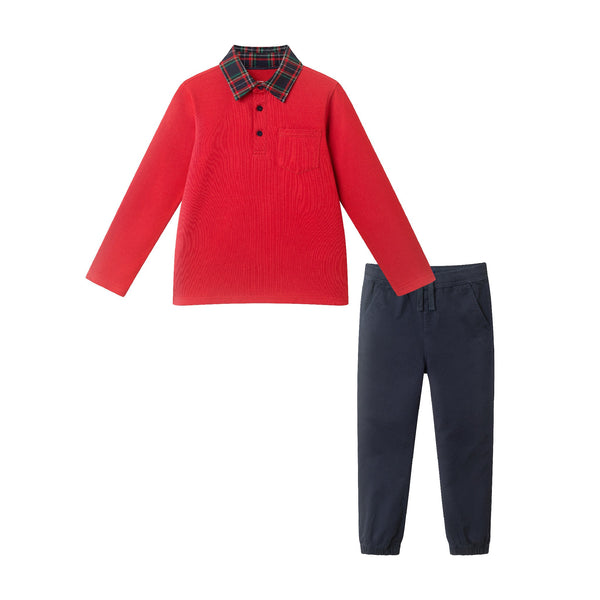 kids-polo-twill-pant-set-red Sophia's StylePolo Shirt Set-1